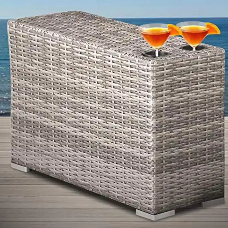 Fully Assembled Outdoor wicker Side Table,Grey Mix