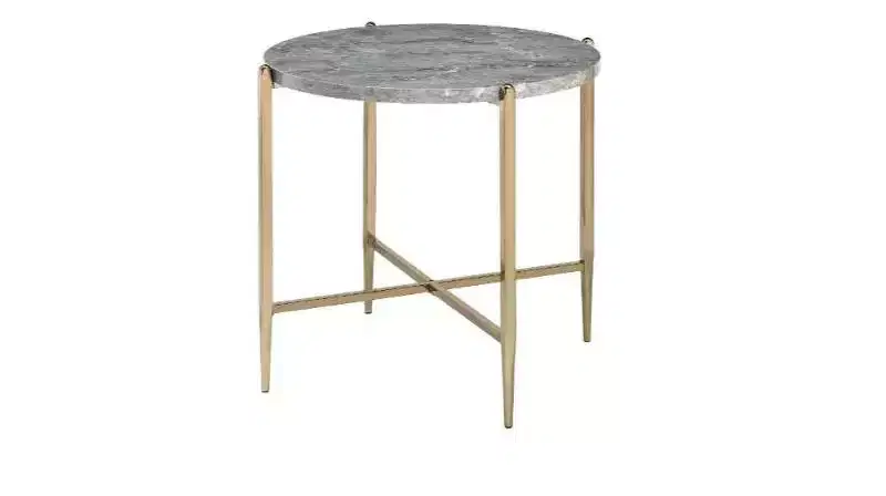 HomeRoots 24 Champagne And Light Gray Manufactured Wood And Metal Round End Table