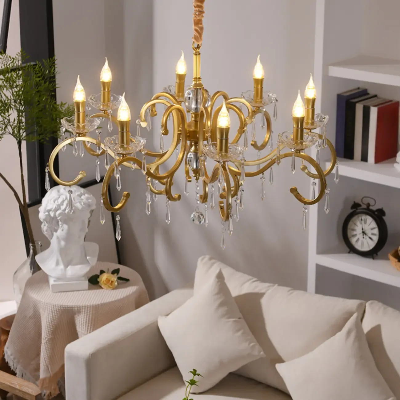 French Gold Crystal Candelabra Chandelier