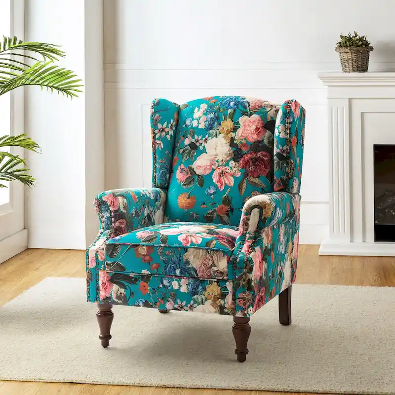 Traditional Wingback Armchair with Solid Wood Legs