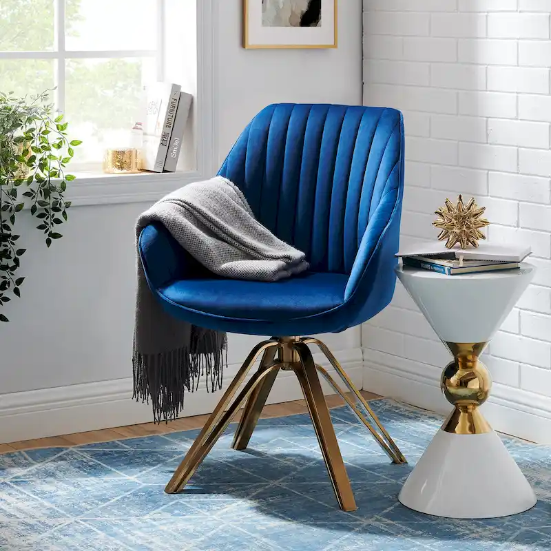 Art Leon Classical Velvet Swivel Office Accent Chair with Golden Legs
