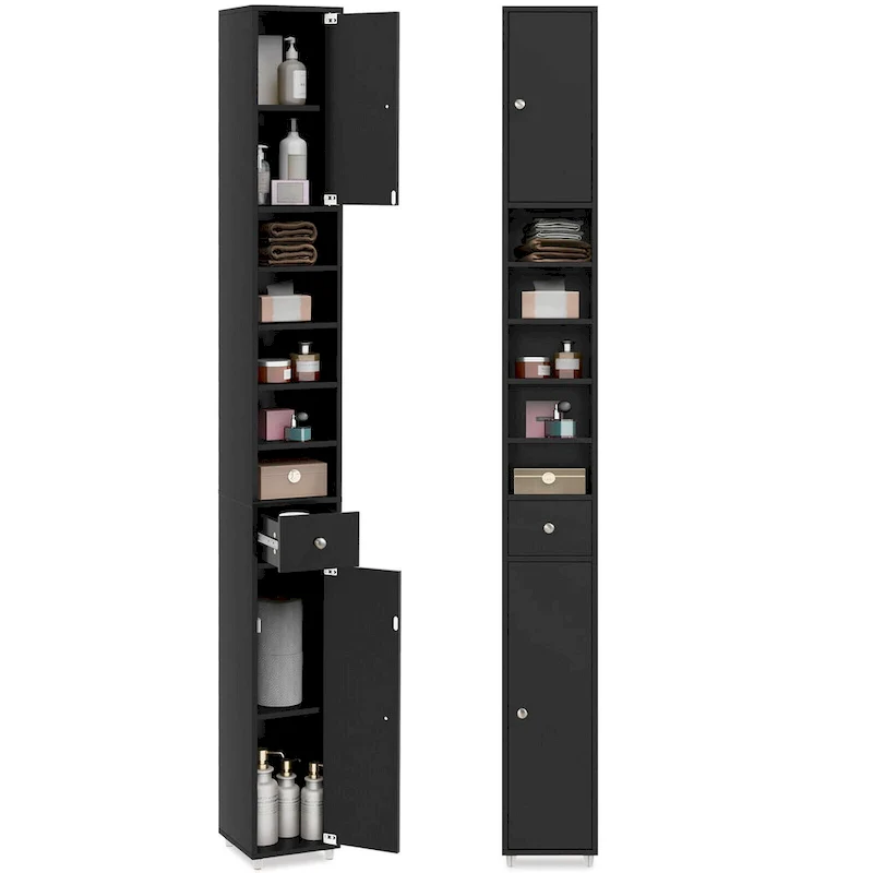 Tall Slim Bathroom Storage Cabinet Linen Tower w/Drawer