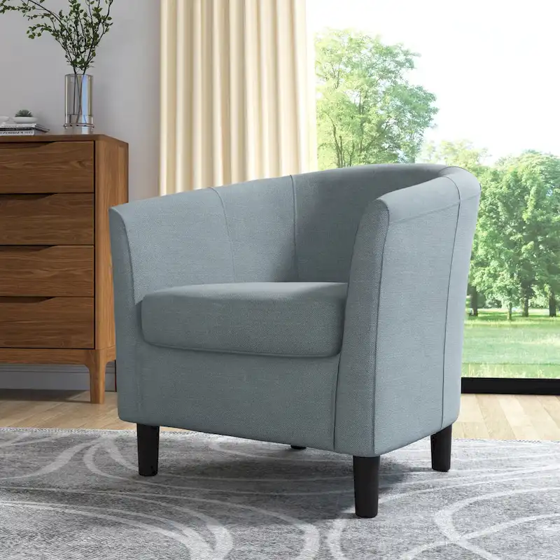 Upholstered Modern Barrel Accent Chair with Wood Legs