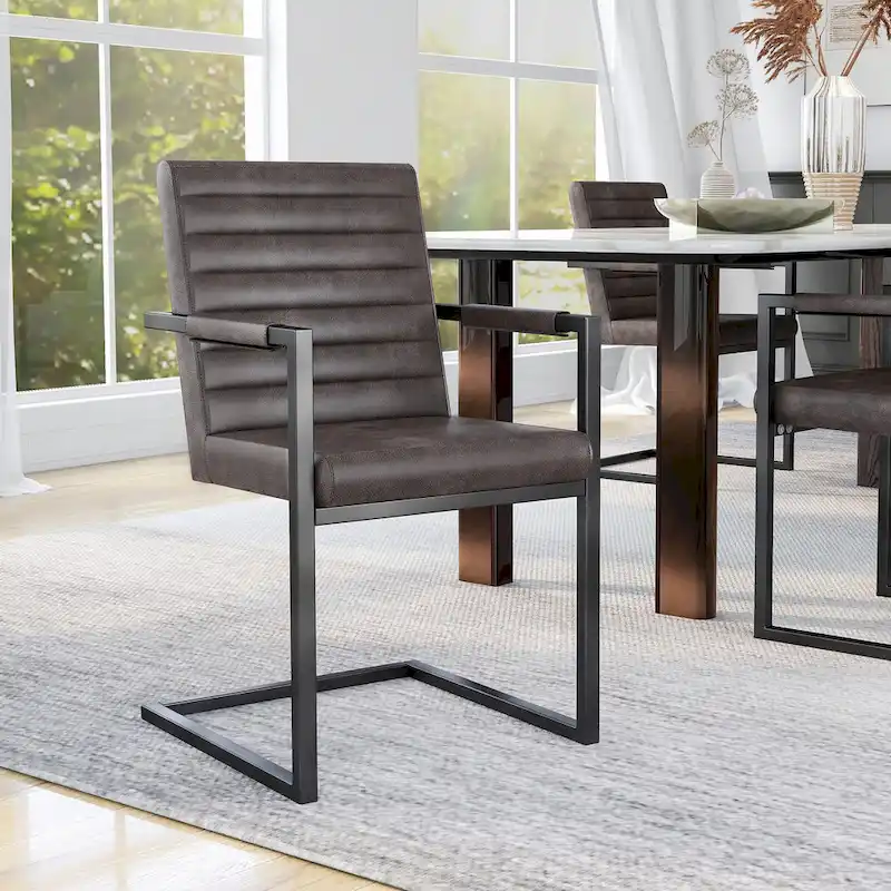 Brown Upholstered Dining Chairs with Sled Base - Set of 2