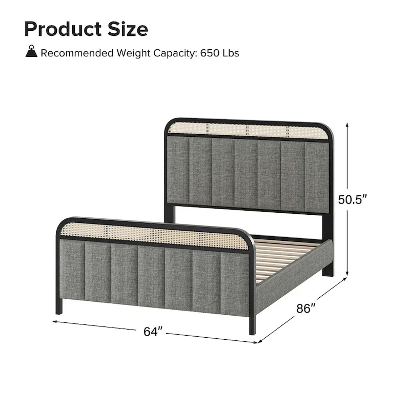 Alphons Modern Solid Wood Frame Ratten Bed with LED Headboard by HULALA HOME