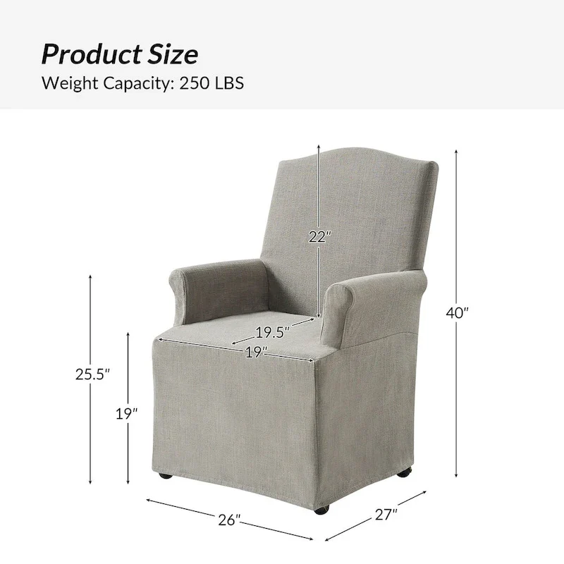 Upholstered Slipcover Arm Dining Chairs with Solid Wood Legs Set of 2