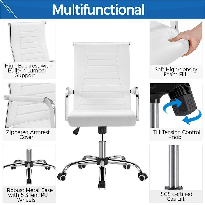 Yaheetech Modern Faux Leather Office Desk Chair with Metal Base - N/A