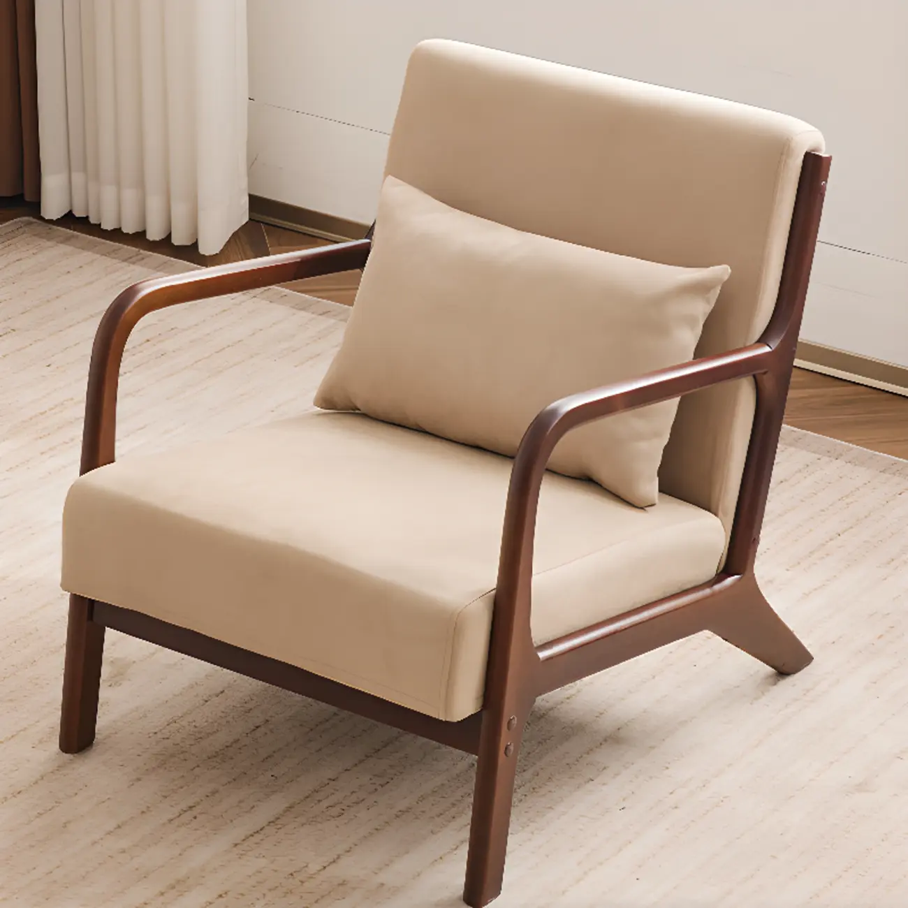 Beige Ottoman Cotton Linen Accent Arm Chair