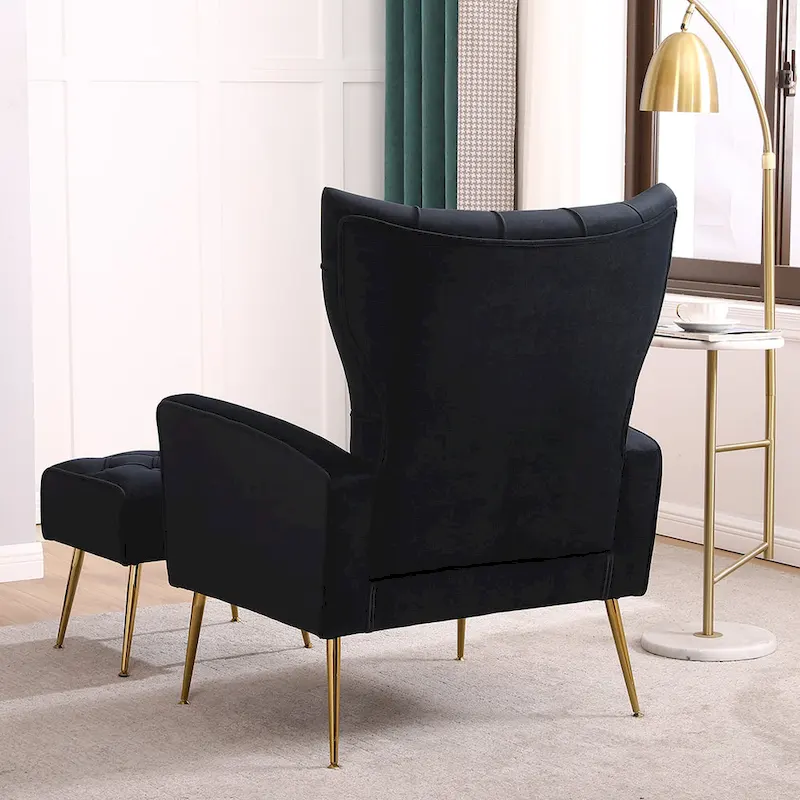 Upholstered Wingback Chair with Ottoman
