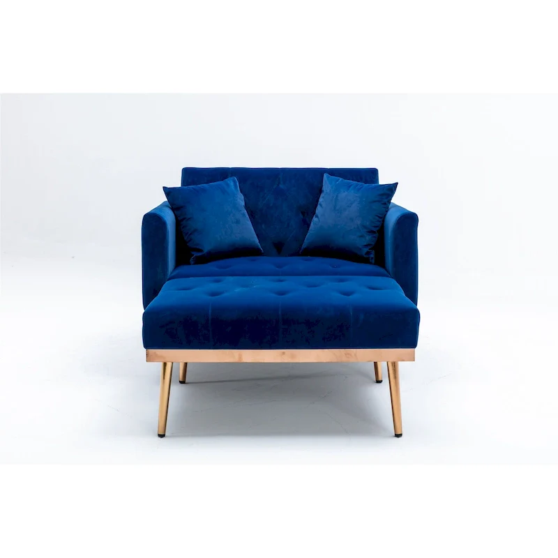 Velvet Upholstered Tufted Living Room Sleeper Sofa Chair With Rose Golden feet