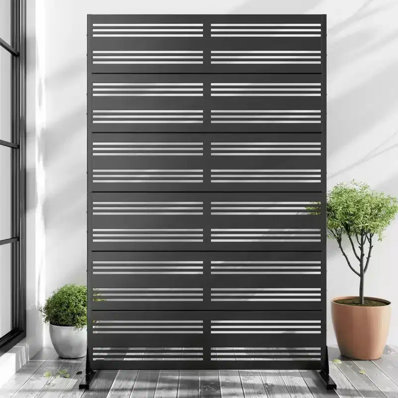 MAYEERTY Room Divider Screen Harold Wide 1 Narrow 2 Type B Louvered Black Galvanized Sheet 72x47x16in 6-Piece Set 3-Piece Set