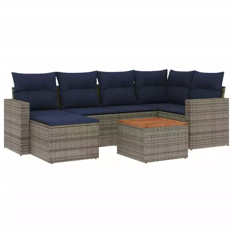 vidaXL 7 Piece Patio Sofa Set with Cushions Gray Poly Rattan