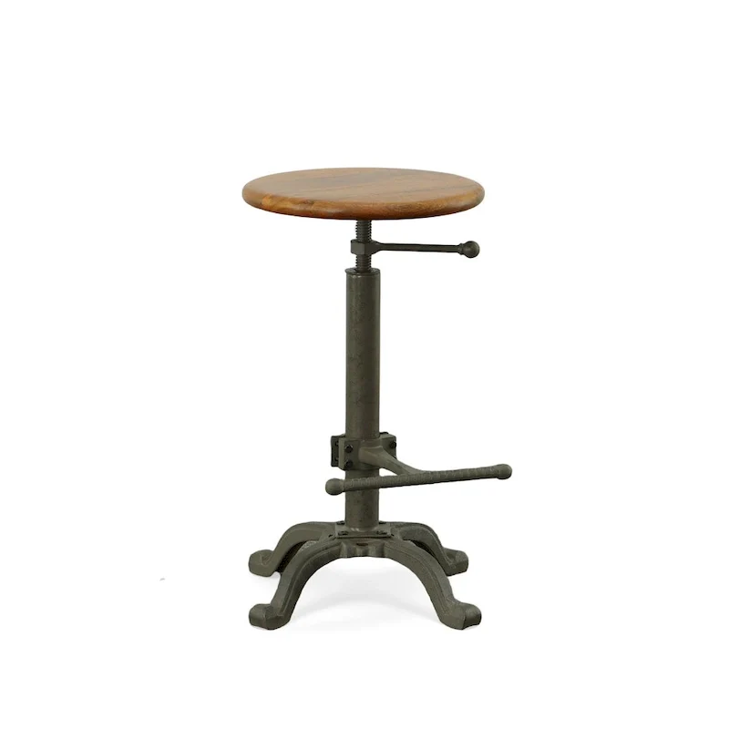 Adjustable Height Stool - Wood Seat with Cast Iron Base (Chestnut)