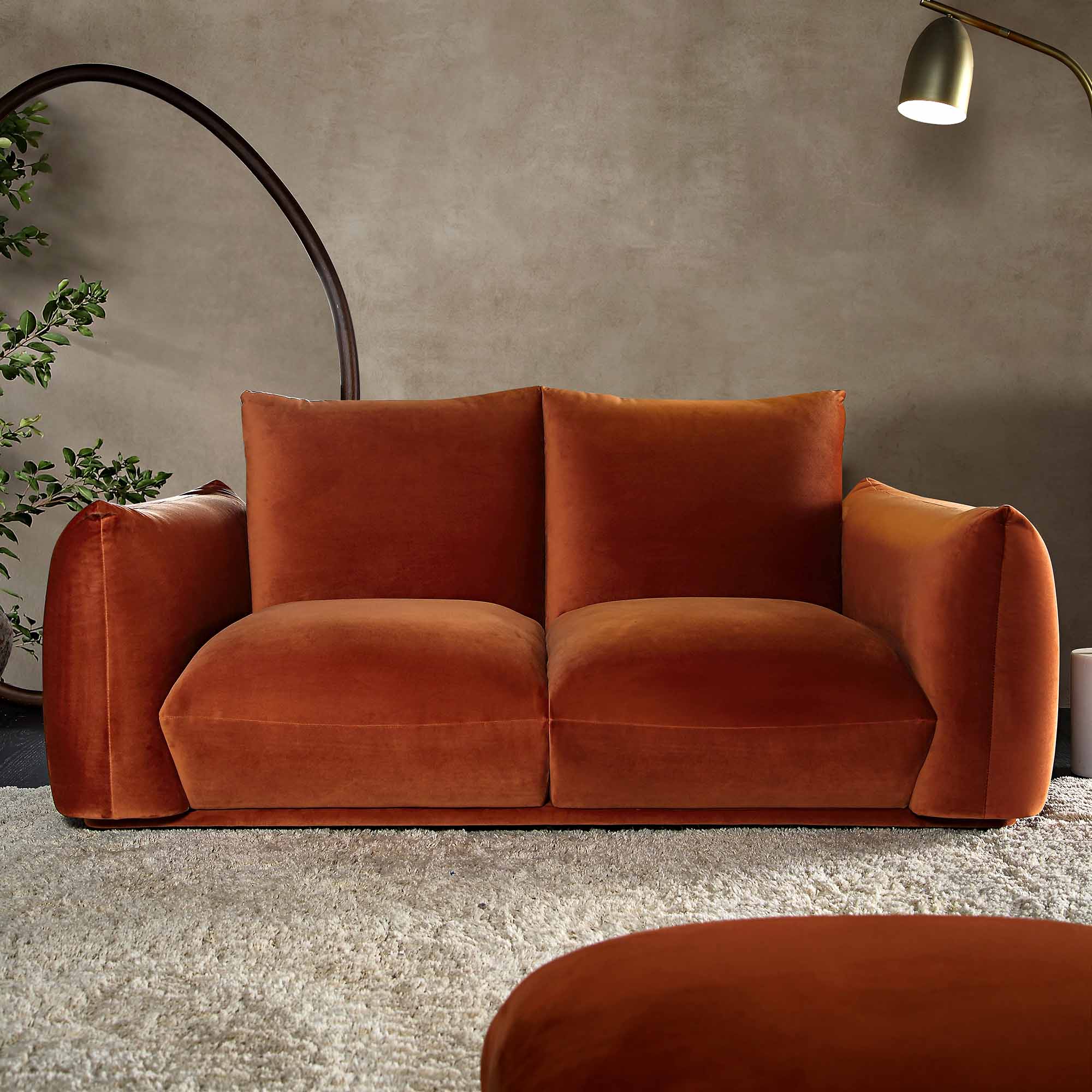 Two Seater Sofa, Rust Velvet
