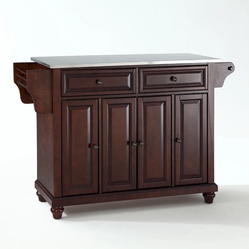 Cambridge Stainless Steel Top Kitchen Island in Vintage Mahogany Finish - 18d x 51.5w x 34h