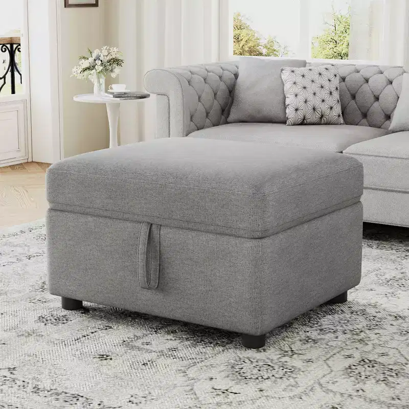 MAYEERTY 26.6 Ottoman Movable Storage Ottoman Footrest for Living Room Bedroom Gray