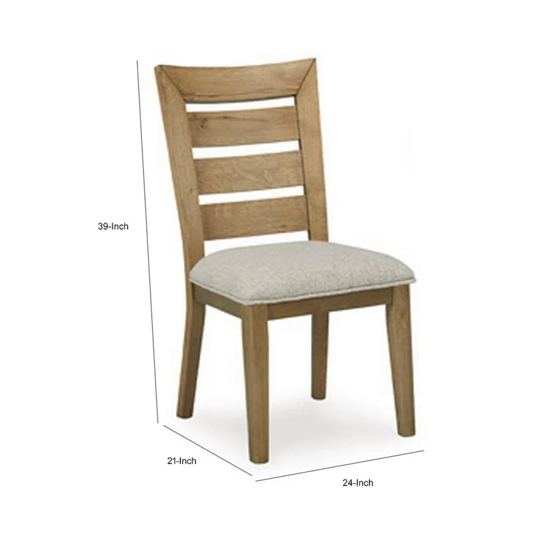 Sili 24 Inch Dining Chair Set of 2, Cushioned, Curved Ladder Back, Brown