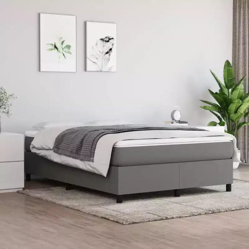 Bed Frame Dark grey 100% polyester fabric, plywood, engineered wood