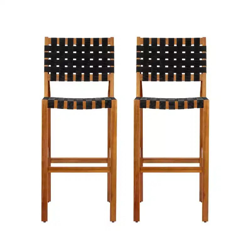 Christopher Knight Home Elara Farmhouse Patio Acacia Wood Woven Rope Bar Stools (Set of 2)