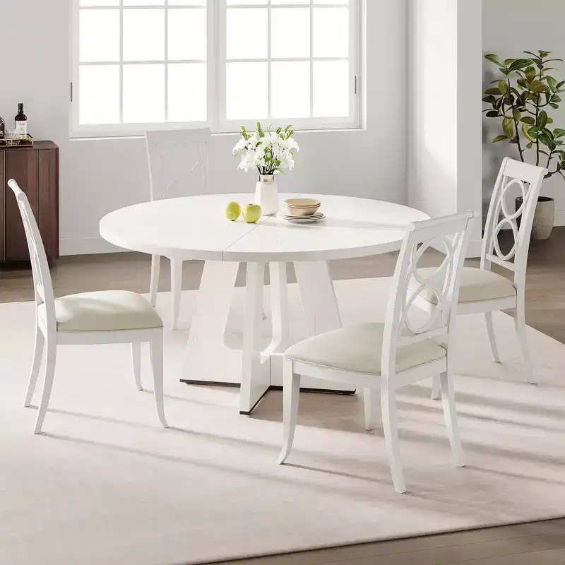 47 Round Wood Dining Table for 4-6 People - Farmhouse Kitchen Table with Cross Base and Mid Century Design