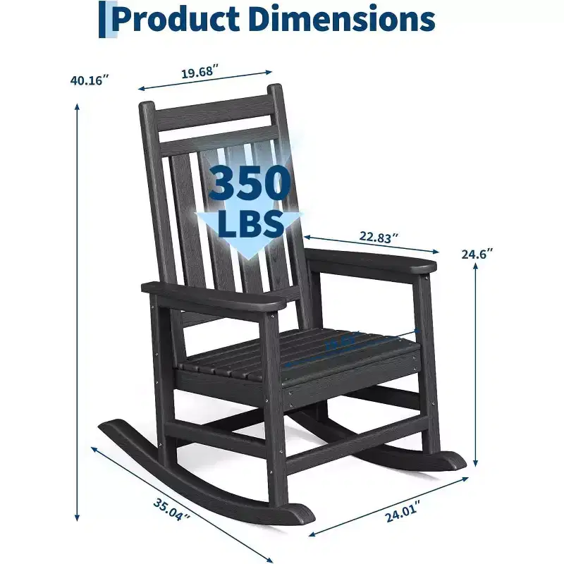 2-Piece All Weather Poly Lumber Outdoor Rocking Chairs, HDPE High Back Porch Rockers for Adults, Weather Resistant Patio Furniture