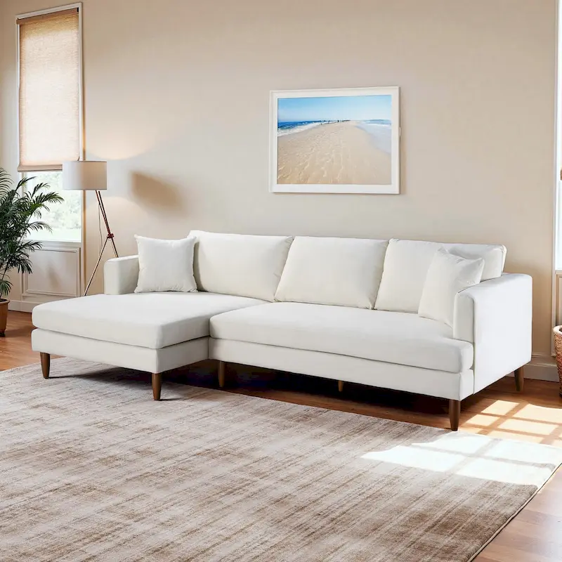 Diana Mid-Century Modern L-Shaped Pillow Back Velvet Sectional Sofa