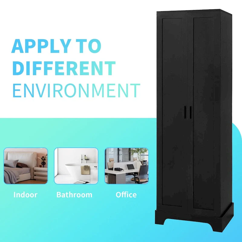 Black Wood Finish 2-Door Storage Cabinet with Adjustable Shelves