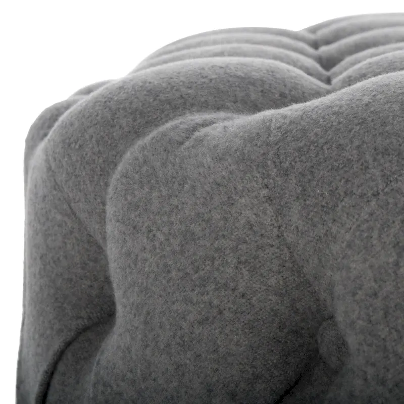 Round Button-Tufted Linen Ottoman – Mushroom / Grey / Antique Gold / Wheat / Bordeaux / Navy / Taupe, Single