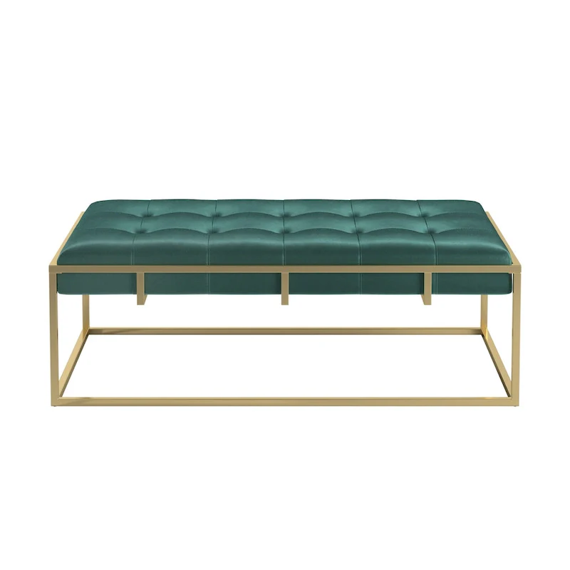 Perdita Gold Finish Velvet Rectangular Tufted Ottoman