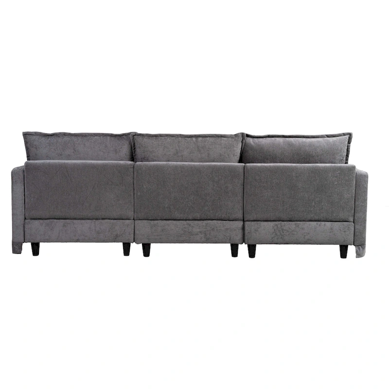 93.31 Faux Linen Modular Sectional Sofa with Ottoman, Wood Frame