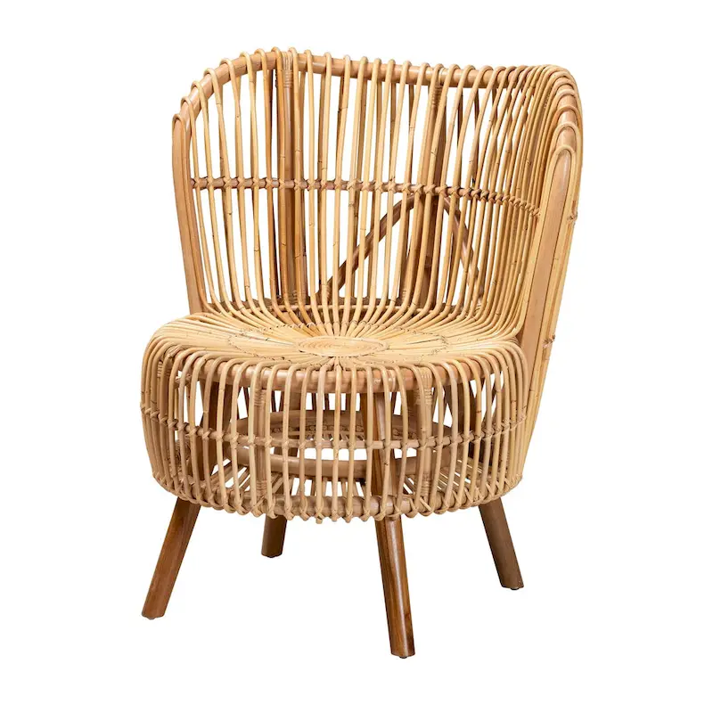Nagoya Modern Bohemian Natural Rattan Lounge Chair-Small or Large