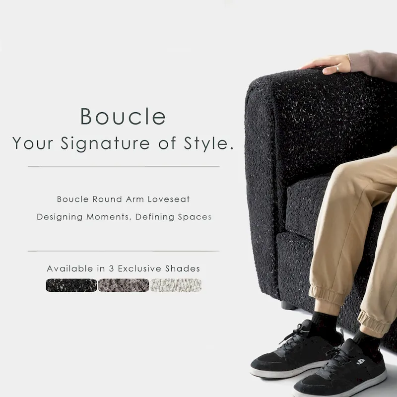 Furniture of America Vanessa Modern Curved Arms Boucle Loveseat Couch, Small Sofa with Seat Cushion and Wooden Legs