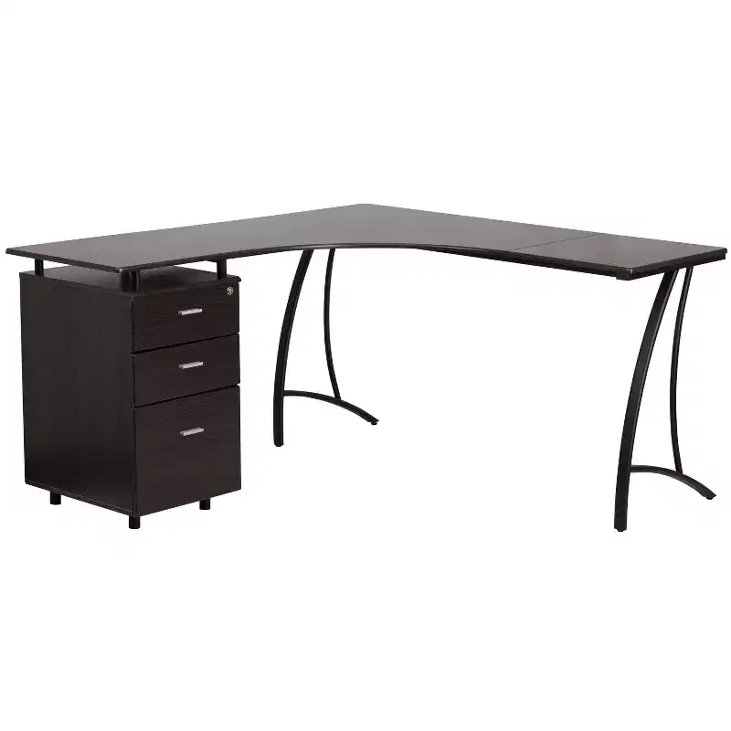 Flash Furniture Laminate L-Shape Desk with Three Drawer Pedestal