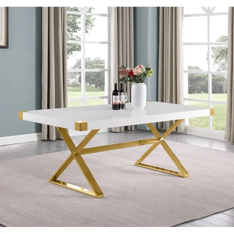 Best Quality Furniture D440-3 Dining Table with Smooth White Lacquer Wood Top Dining Table