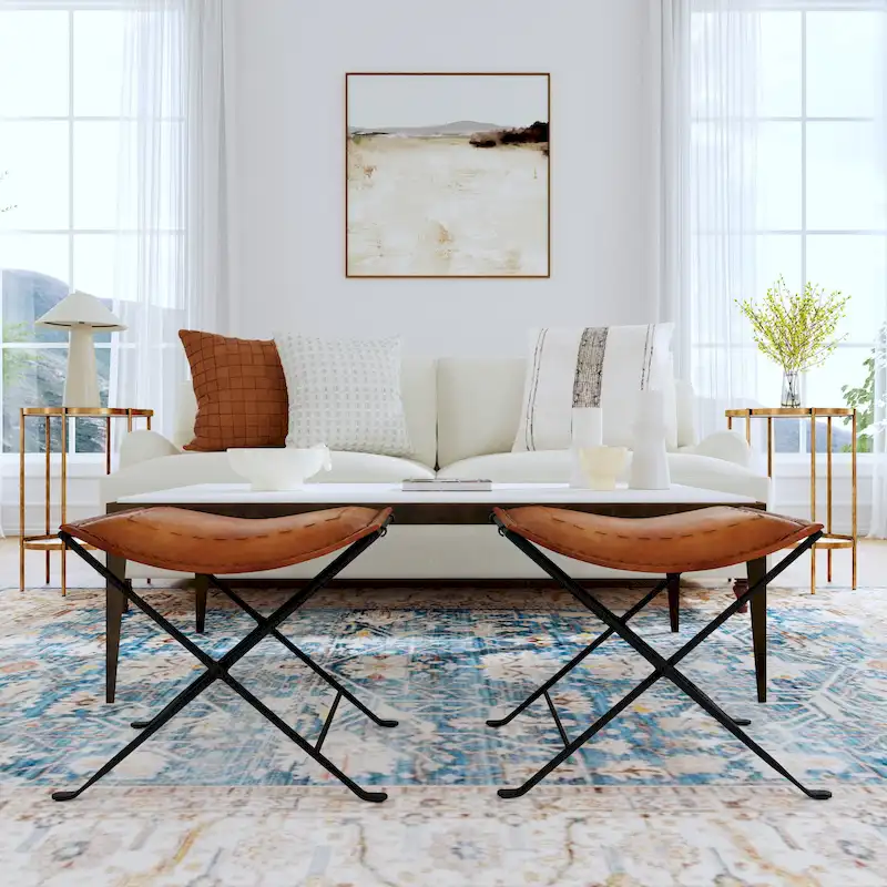 Handmade Butler Melton Leather Stool (India)