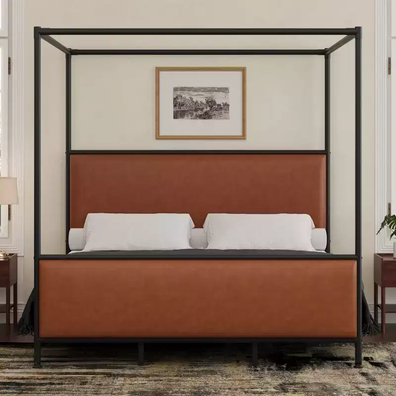 Christopher Knight Home Evelyn Modern Iron Canopy Bed Frame with Upholstered Headboard