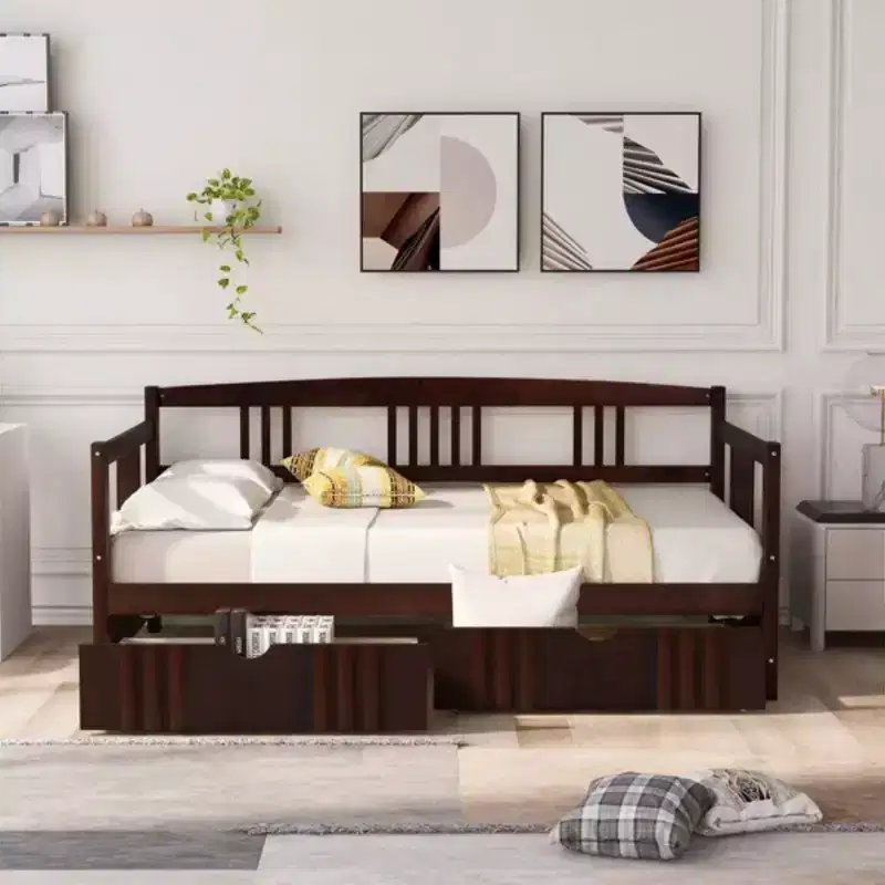 Luxystar Modern Full Size Wood Daybed Bed with 2 Drawers for Living Room and Guest Room,
