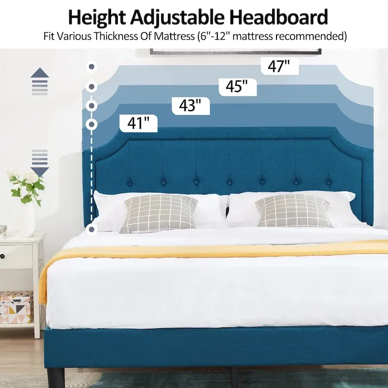 Javlergo Modern Upholstered Bed Frame with Height Adjustable Headboard, No Box Spring Needed