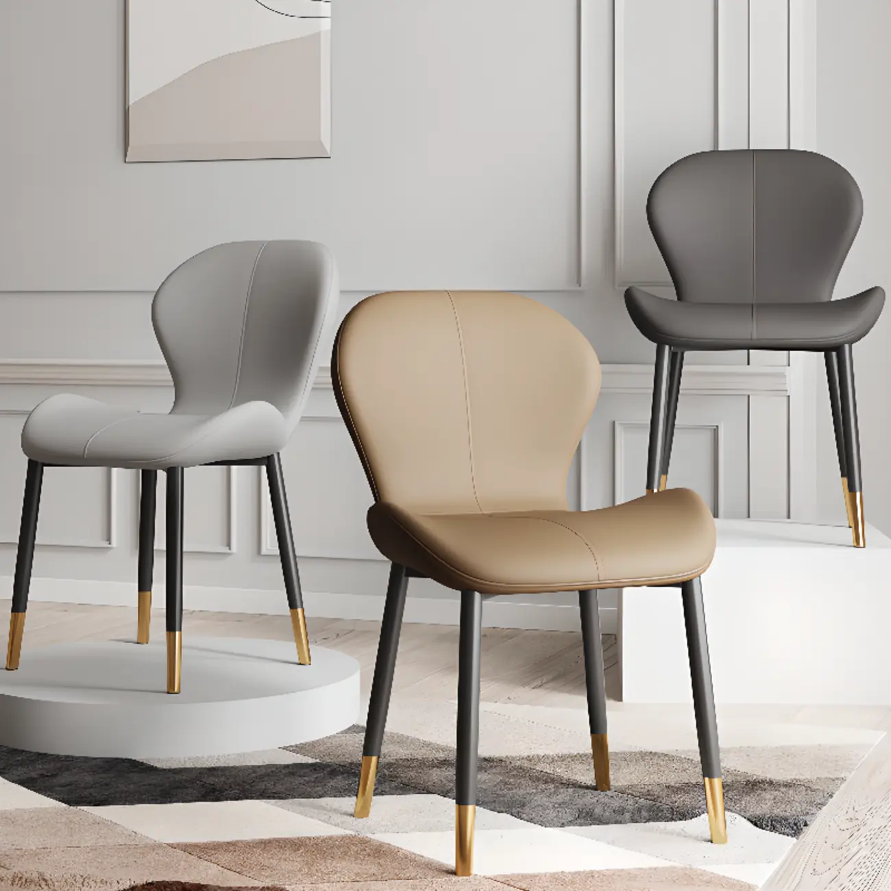 Modern Wingback Faux Leather Upholstered Dining Chair