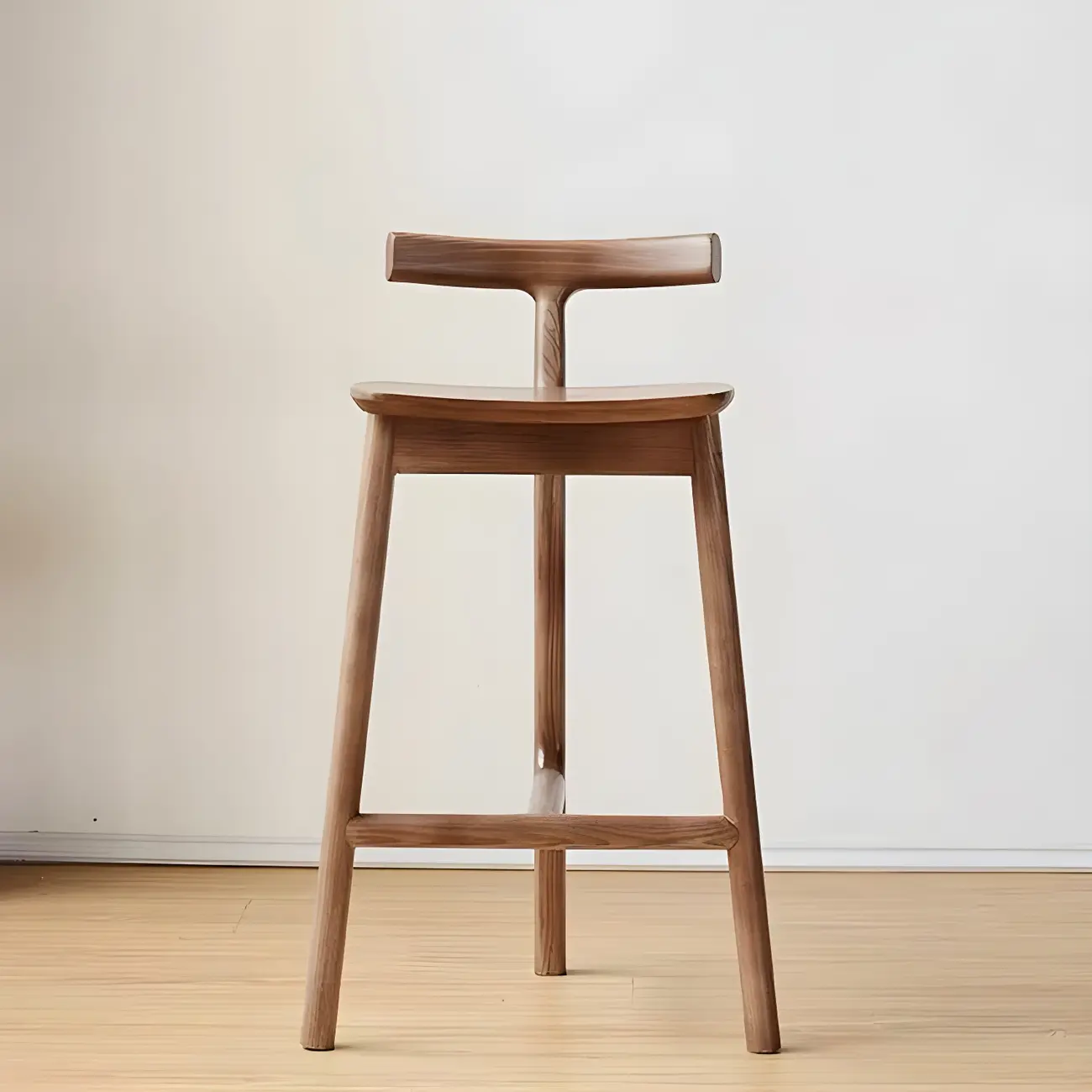 Natural Tripod Ash Wood Fabric Armless Bar Stool
