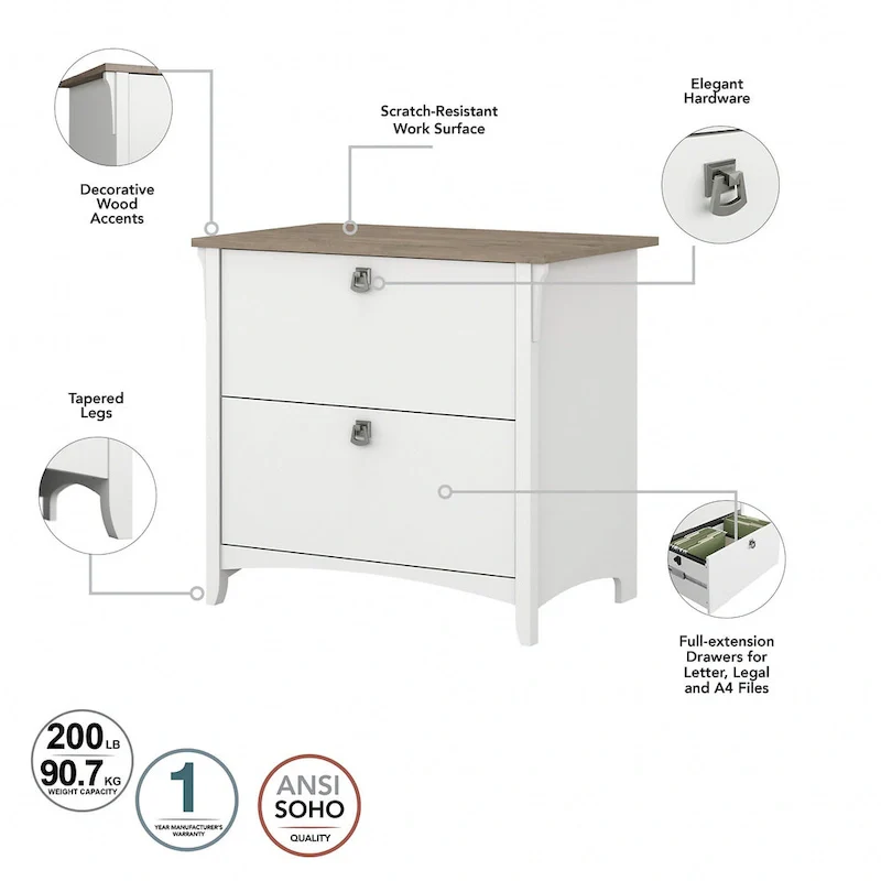 Salinas 60W L Desk with Hutch, Cabinet and Bookcase by Bush Furniture
