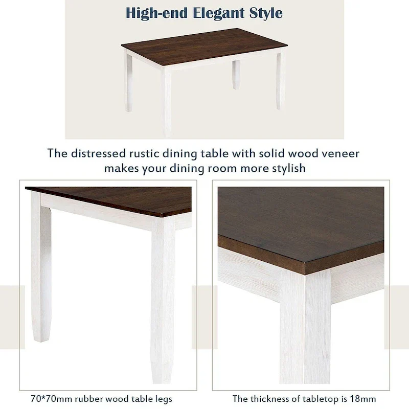 60 Farmhouse Rectangular Dining Table with 4 Upholstered Chairs and Bench