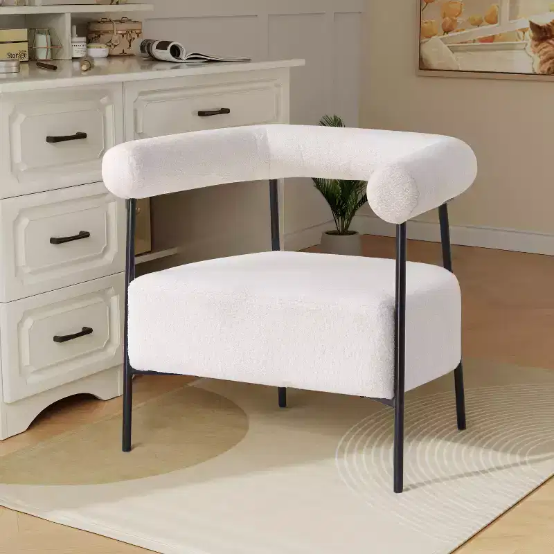 Christopher Knight Home Oliver Modern Boucle Upholstered Curved Accent Chair with Metal Frame, White