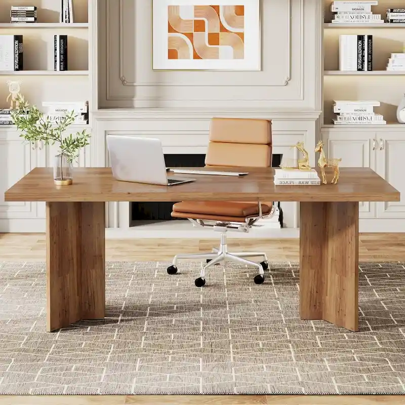 63-Inch Executive Office Desk, Modern Wood Large Computer Desk