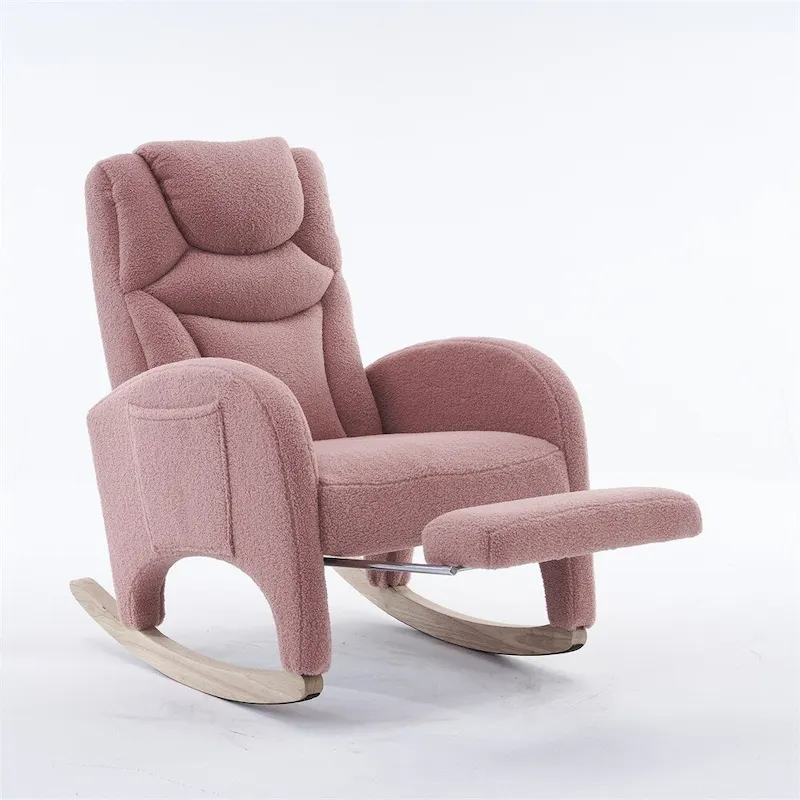 Ergonomic Fabric Nursery Rocking Chair With Adjustable Footrest