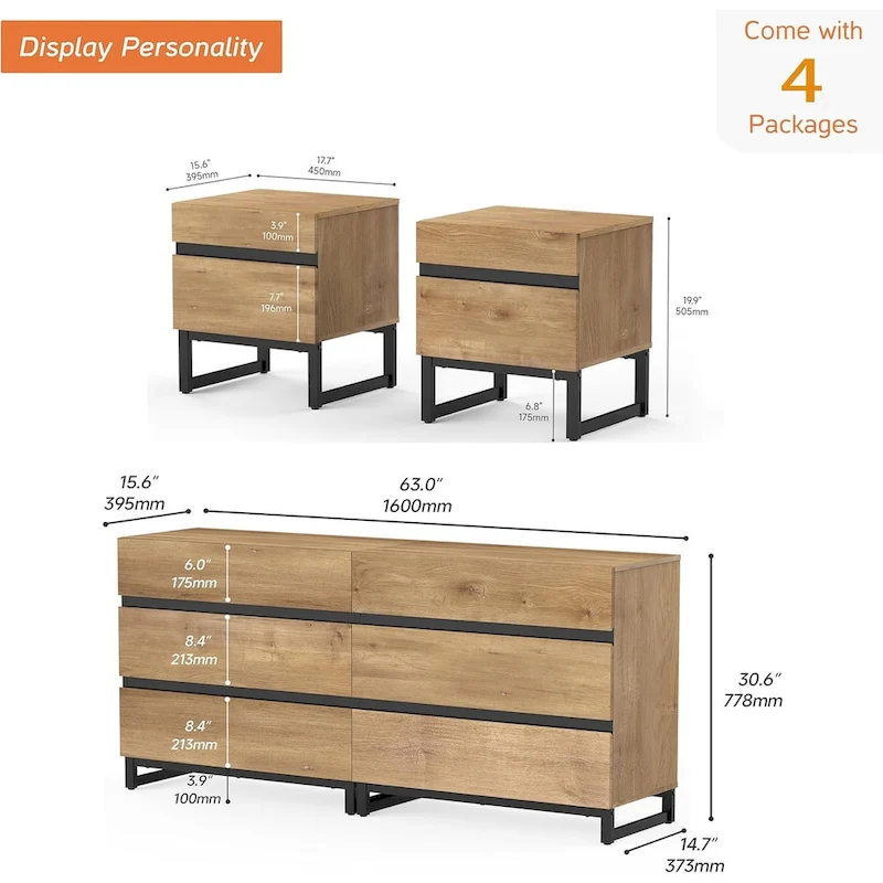 WAMPAT 3 Piece Dresser and Nightstand Sets