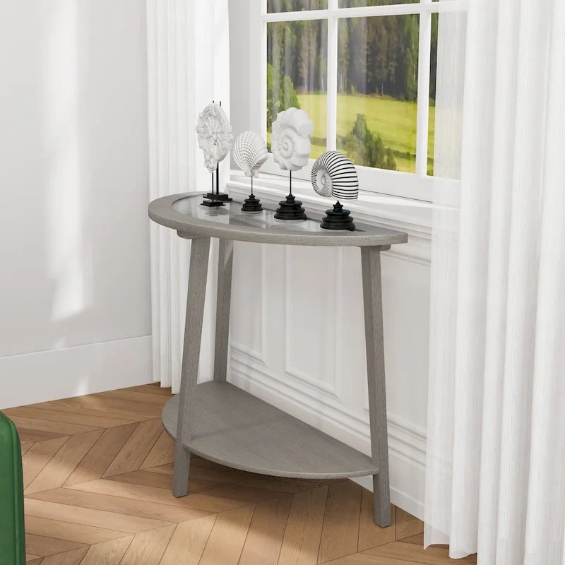 COSIEST Champagne Round Solid Wood Tempered Glass Coffee Table