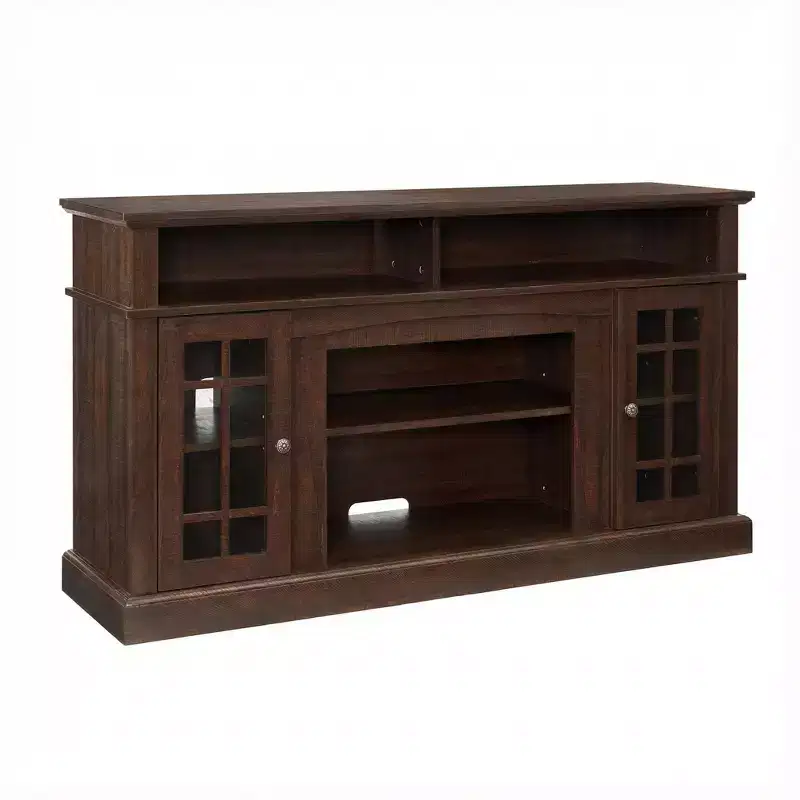 Homy Casa 65 TV Stand with Glass Cabinet Doors and Open Media Storage for Living Room