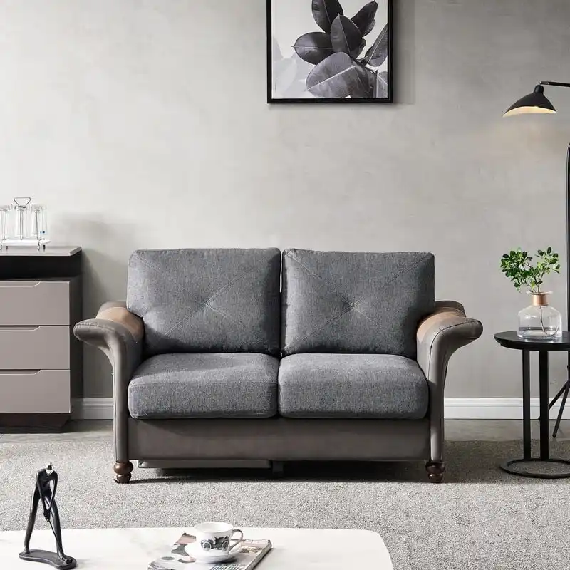 Linen Fabric Faux Leather Sofa with Two Removable Storage Boxes