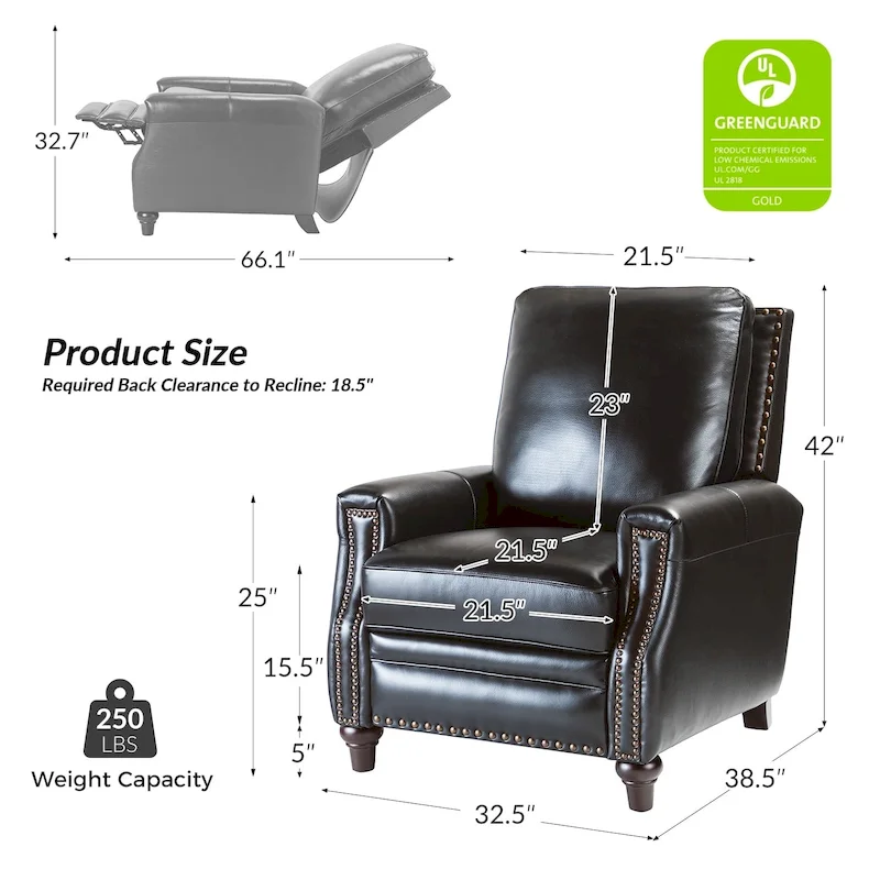 Cigar Mid-century Modern Genuine Leather Recliner with Nailhead Trim by HULALA HOME